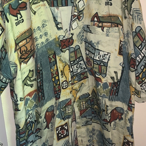 XL tan graphic button down shirt. - Picture 2 of 4